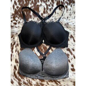 Lot f 2 Adore Me Bras NWTS 34DD Gray & Black Padded New Plunge & Racer Back (X)